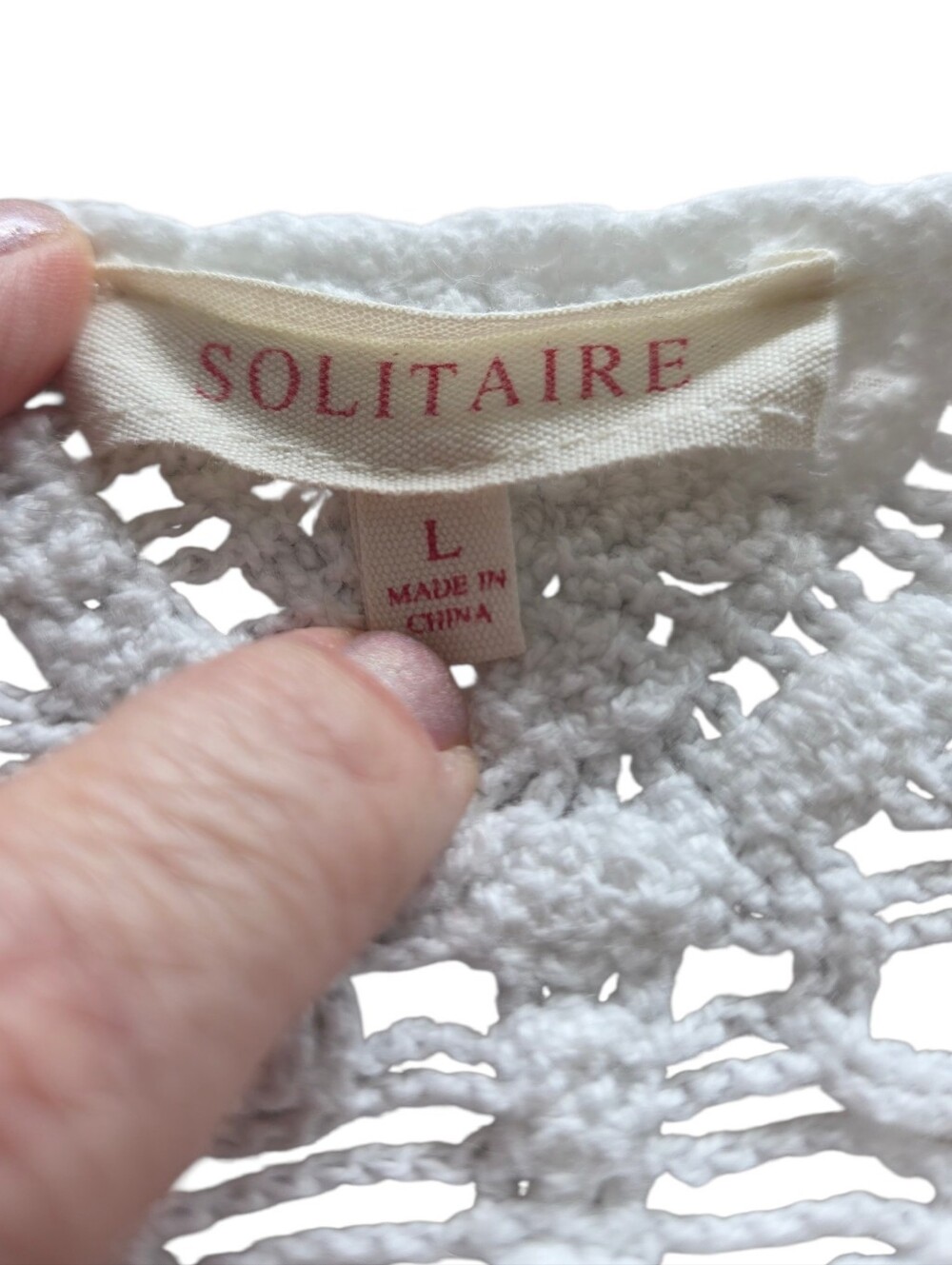 Solitaire White Crochet Lace Short Sleeve Top Size Large - Picture 2 of 9
